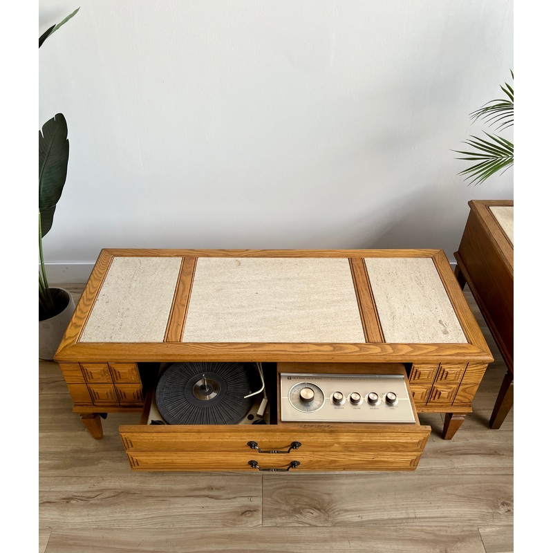 Vintage Mid Century Record Player Coffee Table and End Table