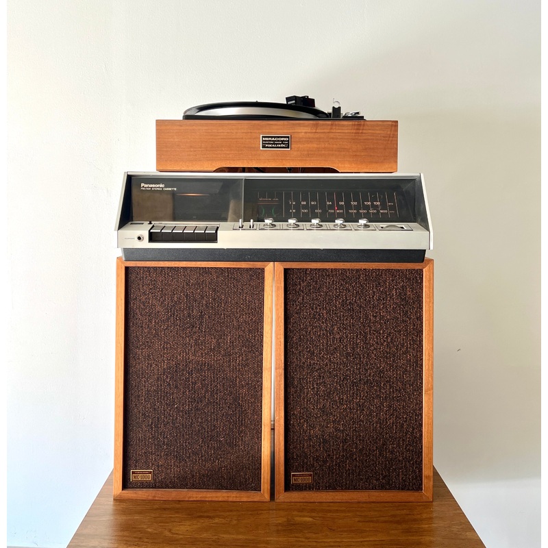 Vintage Record Player with Cassette Player & Speakers